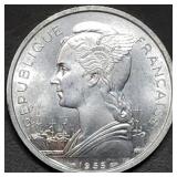 1955 French Colonial 5 Francs Coin Gem BU