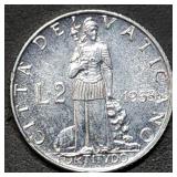 1953 Vatican City 2 Lira Coin Gem BU