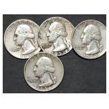 4 Washington 90% Silver Quarters