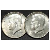 Pair of Kennedy 90% Silver Half Dollars BU