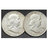 1960-D & 1962-D Franklin Silver Half Dollars