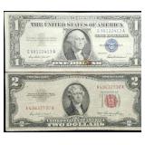 1957 $1 Silver Certificate & 1953 $2 Red Seal