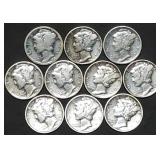 10 Mercury Silver Dimes in Nice Condition
