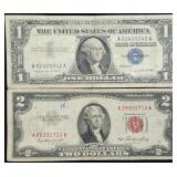 1957 $1 Silver Certificate & 1953 $2 Red Seal