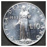 1953 Vatican City 10 Lira Coin Gem BU