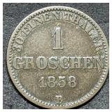 1858 B German States 1 Groschen Coin Nice
