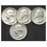 4 Washington 90% Silver Quarters