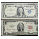 1957 $1 Silver Certificate & 1953 $2 Red Seal