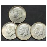 Four Kennedy 40% Silver Half Dollars