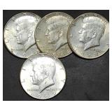 Four Kennedy 40% Silver Half Dollars