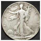 1938 Walking Liberty Silver Half Dollar