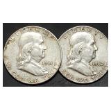 1961-D & 1962-D Franklin Silver Half Dollars