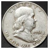 1951-D Franklin Silver Half Dollar