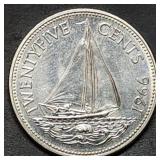 1966 Bahamas 25 Cents Quarter