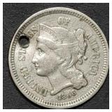 1866 Three Cent Nickel Holed