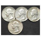 4 Washington 90% Silver Quarters