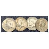 (4) 90% Silver Half Dollars: 3-64, 1962