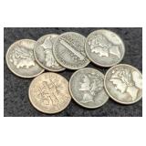 (7) Silver Dimes 6 Mercury, 1 Roosevelt