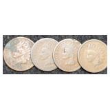 (4) Indian Head Cents 1884, 85, 91, 92