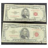 (2) $5 Red Seal Notes 1953A, 1963