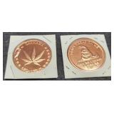 (2) 1 Troy Oz. Copper Rounds Cannabis,