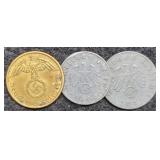 (3) German Coins w/ Swastikas: 1939, 2- 41