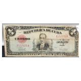 1938 Cuba 1 Peso Banknote
