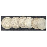 (6) Barber Quarters 1896, 98, 02-0, 04, 09, 16-D