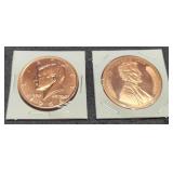 (2) 1 Troy Oz. Copper Rounds Lincoln &