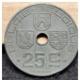 1944 Belgium 25 Centimes