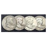 (4) F. Half Dollars: 1957-D, 2-58-D, 63