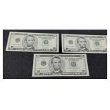 (3) 2003A $5 FR Notes Unc./Consecutive #