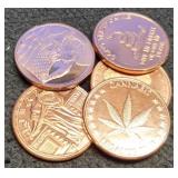 (5) Different 1 Troy Oz. Copper Rounds