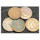 (5) Indian Head Cents 1894, 95, 96, 97, 98