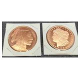 (2) 1 Troy Oz. Copper Rounds Morgan & Indian