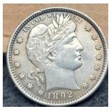 1892 Barber Quarter w/ Full Liberty Nice