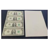 1985 Uncut Sheet Of 4 $1 FR Notes Unc.
