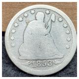1853 w/ Arrows & Rays Liberty Seated Quarter