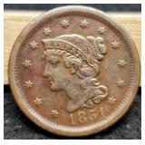 1851 Large Cent XF40
