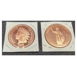 (2) 1 Troy Oz. Copper Rounds: