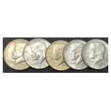 (5) 40% Silver K. Half Dollars