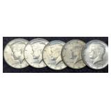 (5) 1964 Kennedy Half Dollars