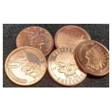(5) Different 1 Troy Oz. Copper Rounds