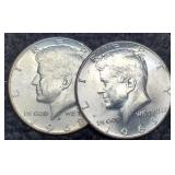 (2) 40% Silver K.  Half Dollars 1968-D, 69-D