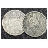 (2) Liberty Seated Dimes 1875, 1877