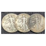 (3) W. Liberty Half Dollars: 1942, 43, 45