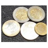 Lot w/ 4 Euro Coins (3-2 & 1-1) + 5 Pfennig Coin