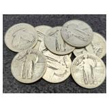 (10) NO Date Standing Liberty Quarters