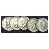 (5) 40% Silver K. Half Dollars