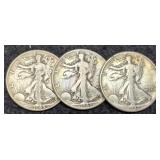 (3) W. Liberty Half Dollars: 1942, 43, 45